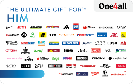 One Gift, Thousands of Choices! Never know what he really needs? The Ultimate Gift for Him is the answer. We’ve selected a range of leading outdoors, auto and sporting retailers, so no matter what he is looking for he'll be sure to find something he loves.  Give the gift of choice from leading retailers like JB HiFi, EB Games, Total Tools, Mitre 10, Star Car Wash, Weber, Anaconda, Nike and many more with The Ultimate Gift for Him. For a full list of participating retailers and how to redeem visit www.ultimategiftcards.com.au