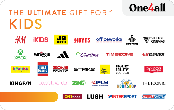 One Gift, Thousands of Choices! The Ultimate Gift for Kids has something for every kind of kid. Choose from gaming, action packed days with family or friends, new toys or a new outfit. Give the gift of choice from leading retailers like EB Games, JB HiFi, Smiggle, Officeworks, Roblox, Xbox, Cotton On, Toyworld, Dymocks,  and many more with The Ultimate Gift for Kids Gift Card. For a full list of participating retailers and how to redeem visit www.ultimategiftcards.com.au